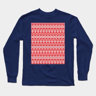 Red Geometric Christmas Pattern Long Sleeve T-Shirt